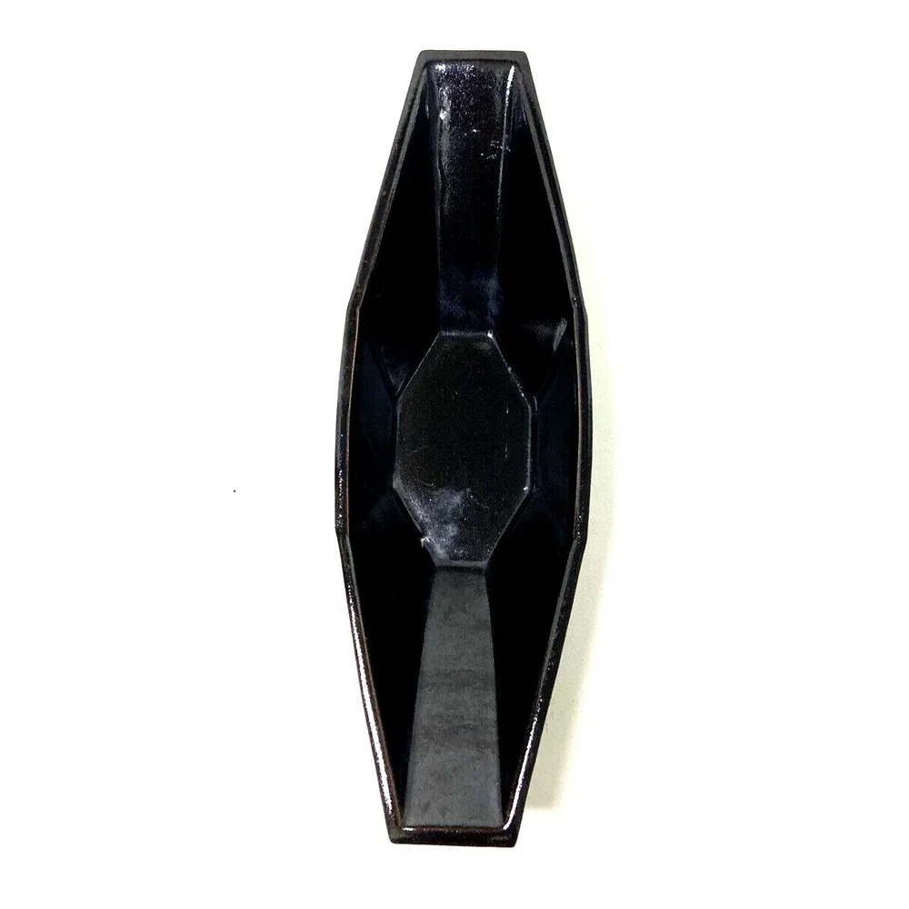 Yamasan Ikebana Pottery Planter Vase Black Glazed Skinny Octagonal Japan Marked